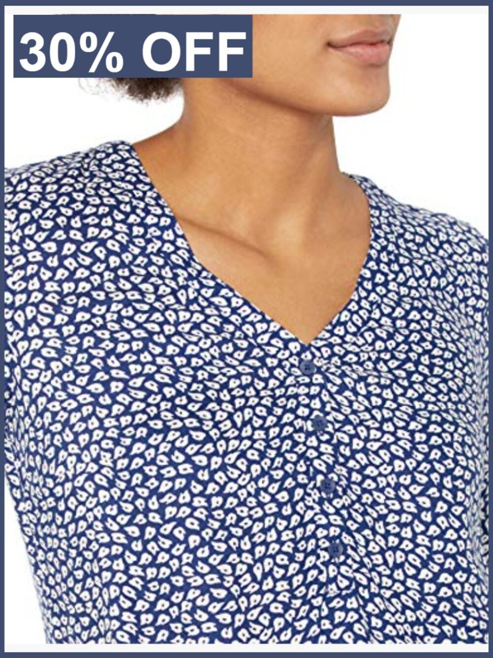3/4 Sleeve Button Popover Blouse, V-Neck Loose Fit Top - Picture 3 of 6